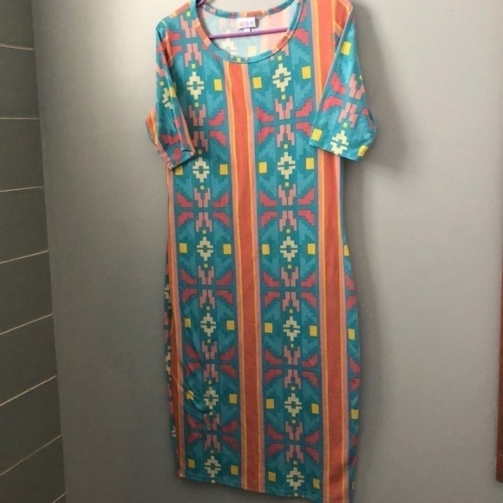 LuLaRoe “Julia” Aztec print dress women’s medium
